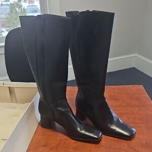 Black Leather Knee-High Boots